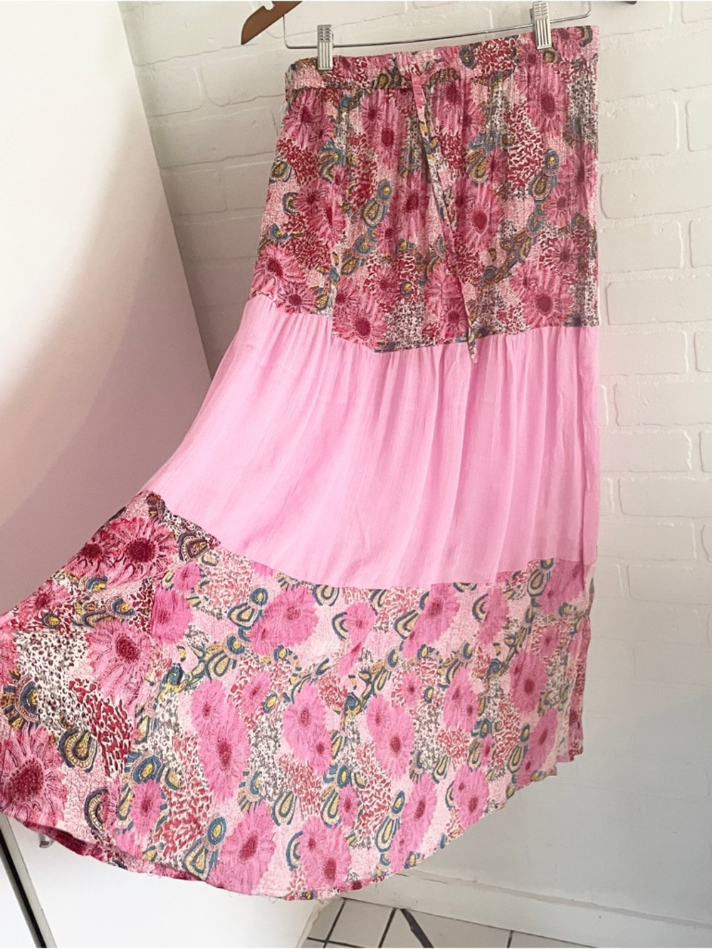 Vintage Boho Tiered Summer Maxi Skirt Sheer Panel Floral Romantic One Size S-L - Picture 2 of 13